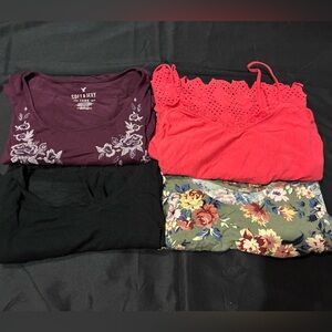 American Eagle Outfitters Purple Floral and Black Tops